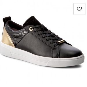 Ted Baker Black and Gold Kulei Leather Sneakers